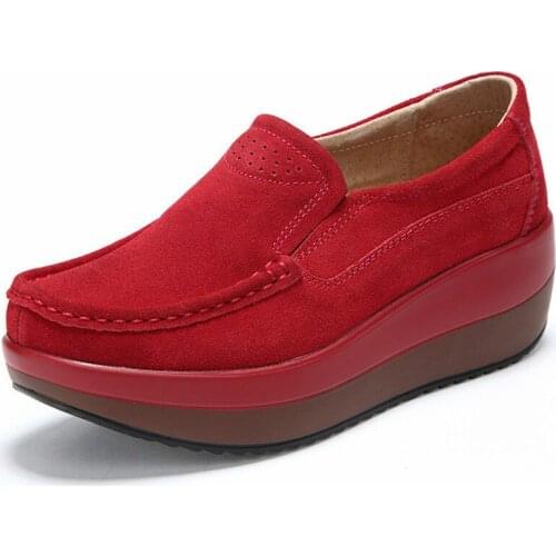 Autumn Shoes Woman Platform Women Shoes Cow Suede Leather Flats Thick Sole Womens Loafers