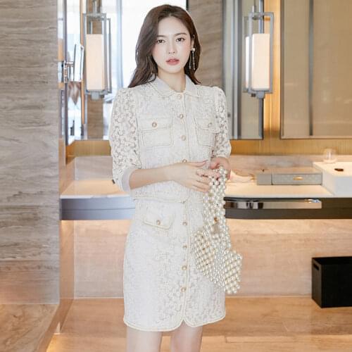 Spring Summer 2021 New Temperament Lady Lace Two Piece Set Skirt Top Fashion A-Line Skirt Shirt Jacket Suit Elegant Outfit zh713