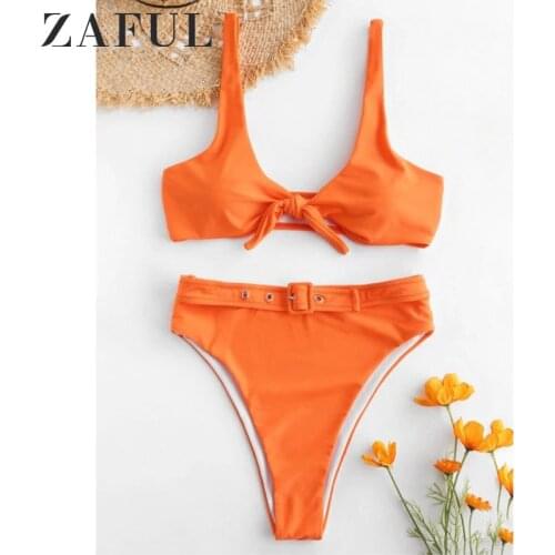 ZAFUL Sexy Solid Biquinis Padded Tied Bowknot High Waist Bikini Set Women Swimsuit Swimwear Bathing Suit Maillot De Bain
