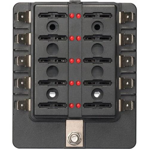 10 Way Blade Fuse Box Holder Fuse Blocks Red LED for Car Boat Marine Trike 10 Way Blade Fuse Box Holder with LED Warning Light