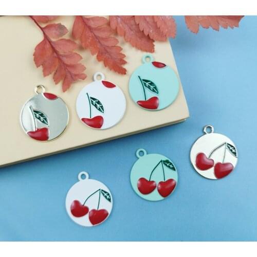 10PCS Enamel Fashion 3 Color Cherry Tag Charms Round Fruit Pendant Bracelet Earrings Jewelry Making Accessory