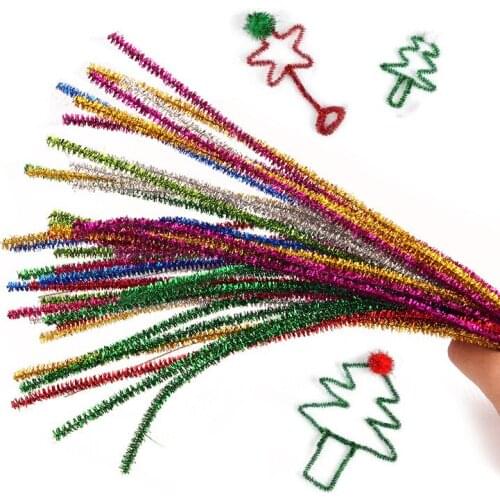 100PCS Kids Creative Colorful Glitter Plush DIY Shingled Chenille Sticks Chenille Stem Pipe Cleaner Stems Craft Educational Toy
