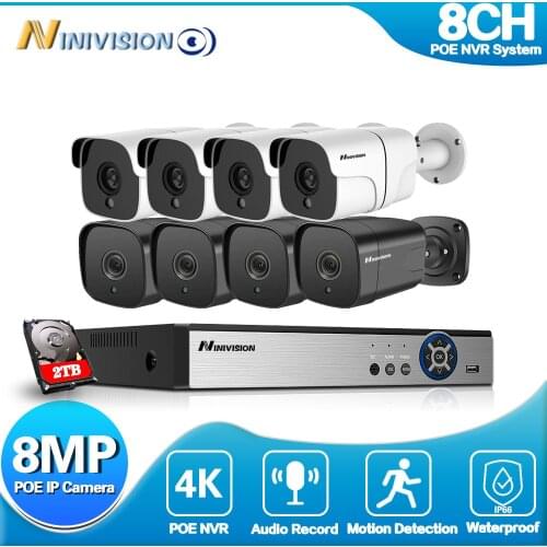4K 8CH Ultra HD CCTV POE Camera System H.265+ 8MP NVR Kit 8PCS Outdoor waterproof And Home Video Surveillance IP Camera System