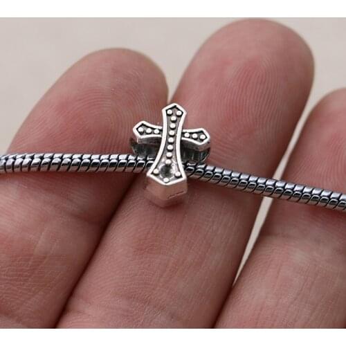 5PCS Silver Plated Cross Jesus Beads Fit Pandora Jewelry Making Charm Bracelet DIY Accessories Handmade Craft
