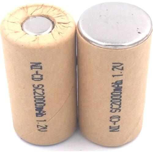 Sub-c 2.0Ah 10 pieces rechargeable batteries cell Ni CD SC2000mAh discharge rate 10C Current 20A power tool battery cells
