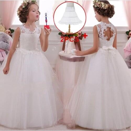 Retail Kids Party Evening Gowns Lace Ball Gown Flower Girl Dresses For Weddings First Communion Dresses For Girls