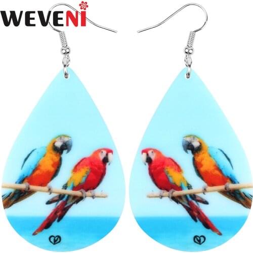 WEVENI Acrylic Teardrop Double Macaw Parrot Bird Earrings Animal Drop Dangle Jewelry For Women Girls Teens Kids Charms Gift Bulk