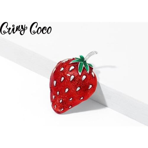 Cring Coco Vivid Red Strawberry Brooch Pin Trendy Enamel Fruit Jewelry Collections Top Brand alloy Brooches Pins for Women Girls