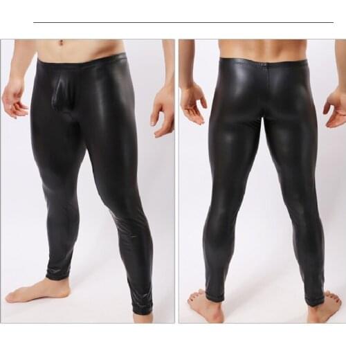 Mens Imitation Leather Trousers Soft And Comfortable Slim Mens Long Johns U Convex Design Wild Nightclub Stage Mens Clothing