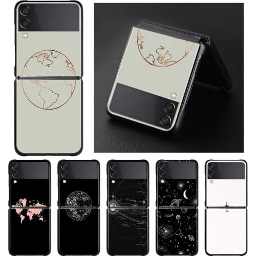 Black Phone Case For Samsung Galaxy Z Flip3 5G Z Flip Hard PC Cover Smartphone Luxury Popular Planes Map Designs