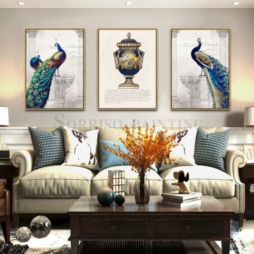 Europe Classic Vase Peacock Canvas Painting Prints Pictures For Living Room Home Dining Decor Hallway Wall Art Bedroom Posters