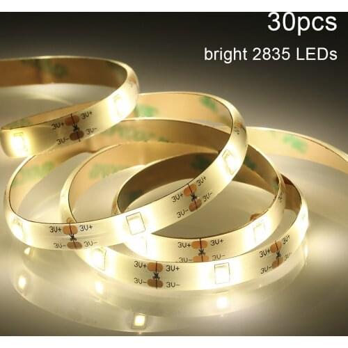 1M 30LEDs Cabinet Strips Lights PIR Motion Sensor Under Bed String Light Automatic & Manual Switch Modes Batterys Powered Night