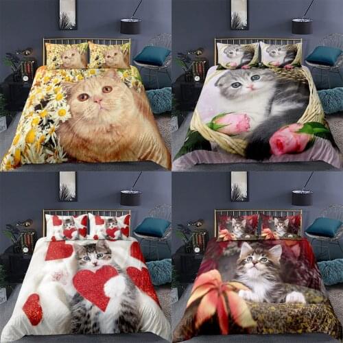Cat Bedding Set 2/3Pcs Duvet Cover & Pillowcase(s) 3D Printed Quilt Cover Home Textile Gift