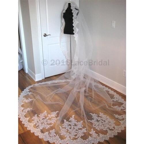 2020 Best Selling Cheap 3M Long Cathedral Bridal Veils Tulle 2T Layers Lace Appliques Sparkly Wedding Bridal Veil
