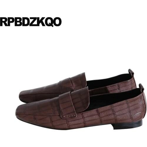 Chinese China Loafers Ladies High Quality Genuine Leather Flats Designer Shoes Women Luxury 2021 Square Toe Rubber Sole Slip On