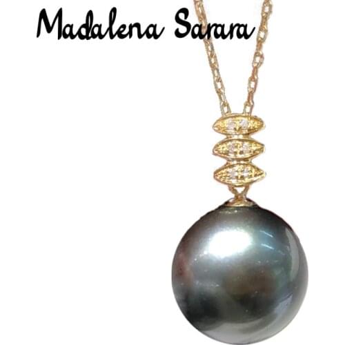 MADALENA SARARA AAA Saltwater Pearl 18K Gold Chain Diamond 10-11mm Tahiti Pearl Pendant Women Necklace