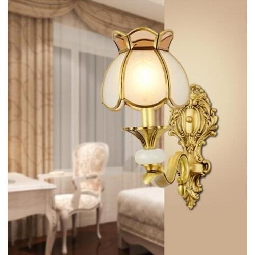 Copper Wall Lamp with Frosted Glass Retro Night led Light Vanity Decoration Wall Sconce Bedroom Bedside Wall Light Copper Lamps