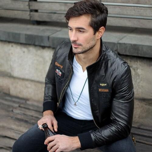 Metal 3D Embroidery Goatskin Leather Jacket