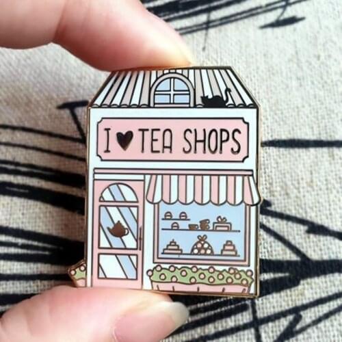 Mini Tea Shop Tea Lover Enamel Brooch Pin Backpack Hat Bag Collar Lapel Pins Badges Women Mens Fashion Jewelry Accessories