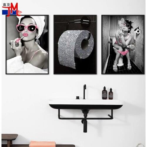 Fashion Sexy Woman Diamond Embroidery Girl Drinking Bar Diamond Painting Bling Toilet Roll Paper Picture Mosaic Bathroom Decor