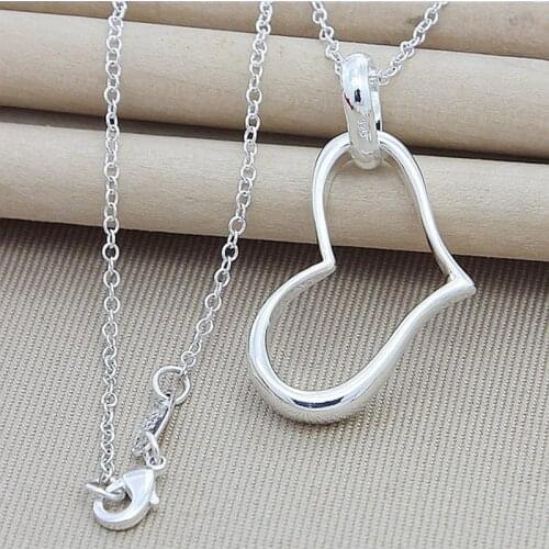 Fashion Jewelry 925 Silver Heart Love Pendant Necklaces Jewelry Women Girl Wholesale Free Shipping N307
