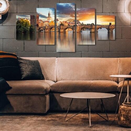 Modular Canvas HD Prints Posters Home Decor Wall Art Pictures 5 Pieces European Retro Bridge Paintings No Frame