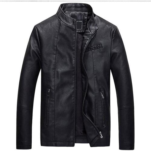 2019 New Winter Arrival PU Leather Jacket Men Autumn Stand Collar Zipper Fashion Men Coat Casual Dress Leather Jacket
