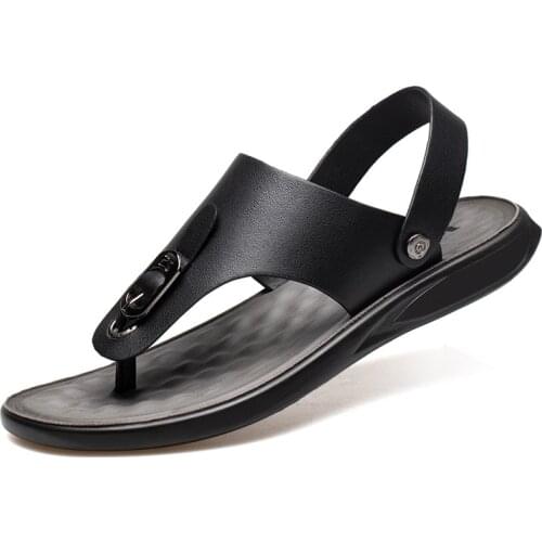 2021 Summer Leather Sandals For Men Outdoor Soft Beach Shoes Flip Flops Fashion Brand Shoes Indoor Slippers Bath Slides Man Flat