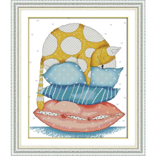 The fat cat cross stitch kit aida 14ct 11ct count printed canvas stitches embroidery DIY handmade needlework