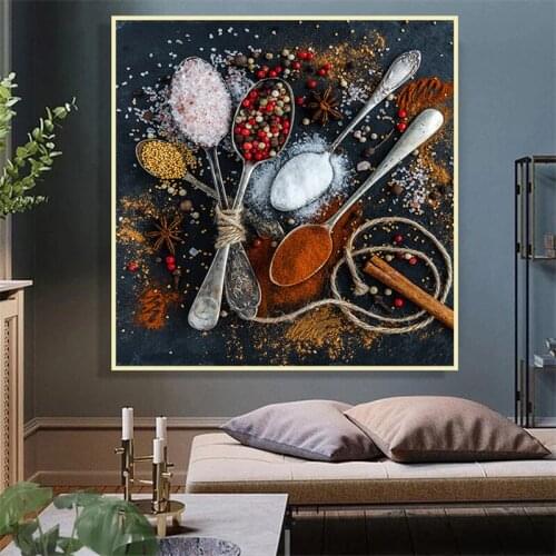 Modern Restaurant Spoon and Seasoning Posters Prints Cooking Spice Kitchen Canvas Painting Wall Art Picture Cuadros Decoration