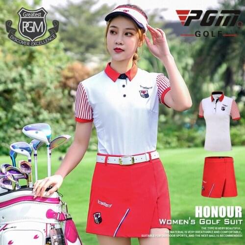 PGM Women Golf Sportswear Short Sleeve T-shirt + Golf Tennis Shorts Ladies Summer Breathable Golf Apparel Clothing Suits D0750