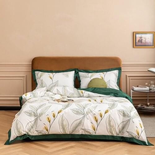 Pure Cotton Satin Reactive Printing Duvet Cover Bed Linen Fitted Sheet Pillowcases Bedclothes King Queen Size 4PCS