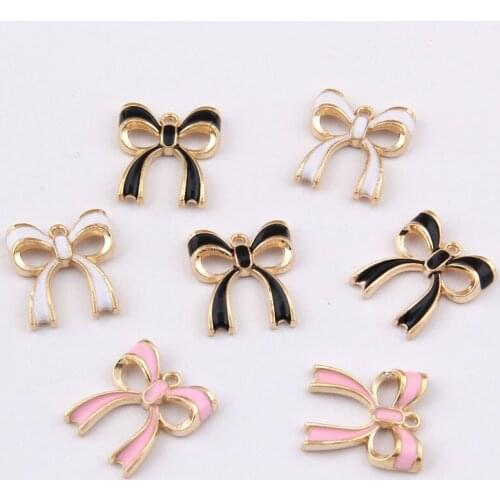 100pcs 20*17mm Pink/White/Black Enamel Alloy Bow Charm Pendant for Women Girls DIY Jewelry Findings Making