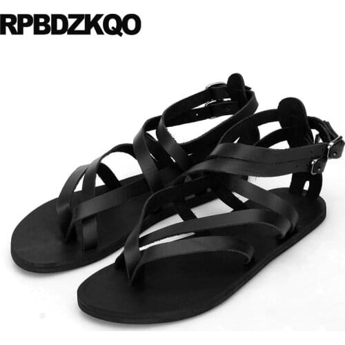 Size 45 waterproof shoes plus breathable designer water roman 2018 men gladiator sandals summer leather 46 black fashion strap