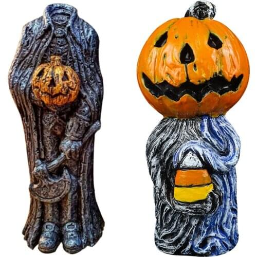 Resin Lifelike Durable Pumpkin Head Horseman Ornaments Headless Halloween Statue Weatherproof Office Decor for Friends Gifts