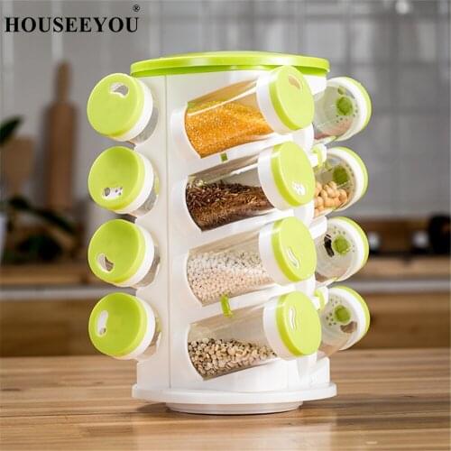 Spice Jar Pepper Shaker Box Seasoning Cans Pepper Salt Cruet Plastic Bottle Kitchen Spice Rack Set 26pcs Jars +1pc Rack Holder