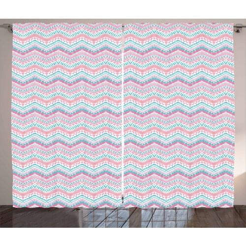 Grungy Chevron Curtains Pastel Brush Stroked Zigzag Satin Fabric Drapes for Living Room Bedroom 2 Panel Window Set