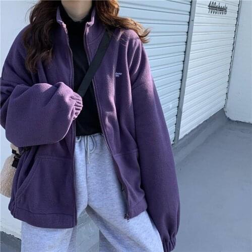 Women Korean Zip-up Sweatshirts Autumn Winter Long Sleeve Pocket Jacket Female Oversize Streetwear Letter Print Sweatshirts