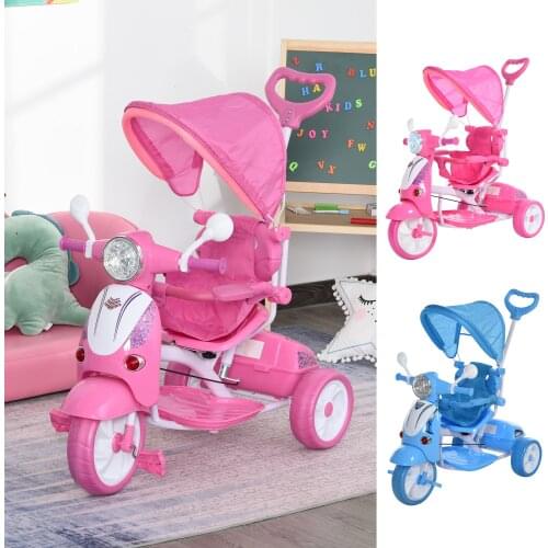 HOMCOM childrens tricycle 3 year old folding with light and music functions awning motorcycle shape 102x48x96 cm