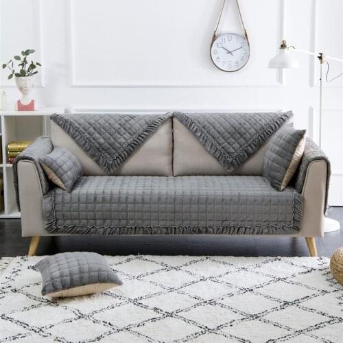 Thickened super soft flannel non-slip sofa cushion Grid Plush sofa cover towel Wide edging slipcover customize sofa protector
