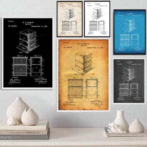 Vintage Bee Hive 1885 Patent Farm House oster canvas Painting Printing Wall Decor Living Home Art