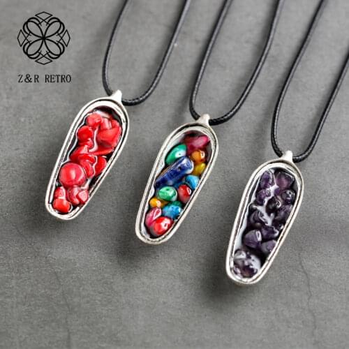 Vintage Colored Coral Stone Necklaces Jewelry For Women Long Handmade Suspension Pendants Chain Decoration Accessories Wholesale