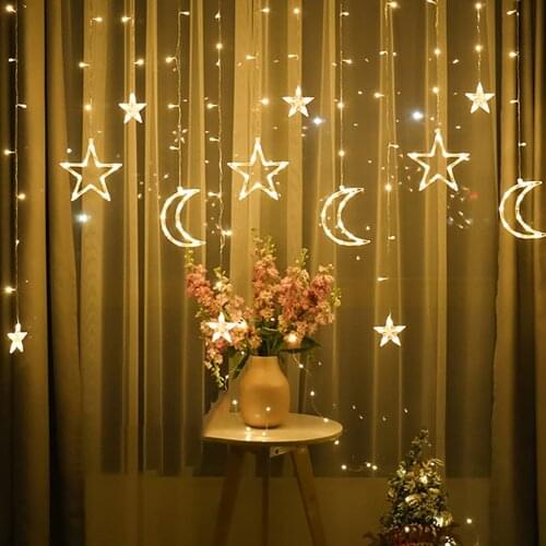 Curtain Light Moon Star Lamp LED Lamp String Garden Romantic Moon Star Lamp String Christmas Decoration for Garden Fairy Lights