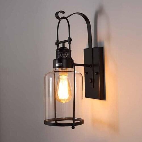 Loft Retro Iron Garden Yard Wall Lamp Outdoor Light Bedroom Aisle Restaurant Lamp Cafe Light Balcony Glass Sconce Bra