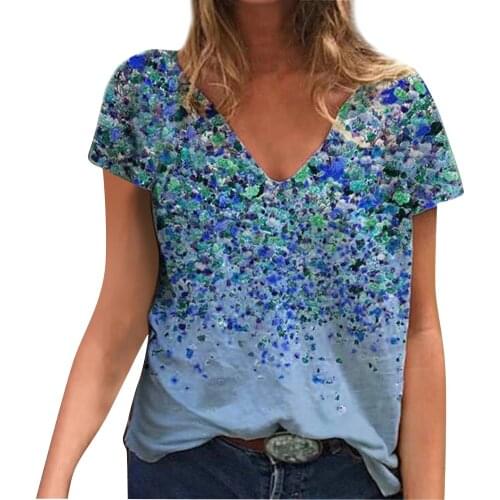 Womens Fashion Casual Plus Size Scenic Flowers Printing Round Neck Shirt Summer Tops For Women 2021 Blouse Cotton Рубашки