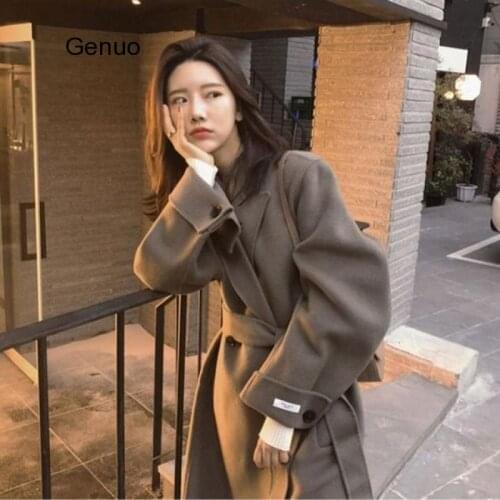 Womens Double-Sided Woolen Coat Korean Style X-Long Overcoat 2020 Winter New High Street Outerwear with Belt Female