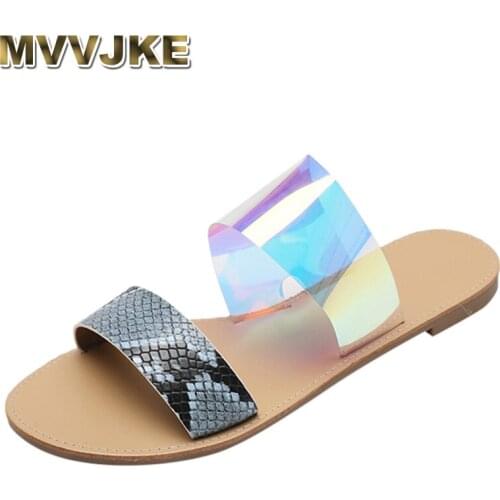 MVVJKESummer Slippers Shoes Women 2020 Casual Transparent Leopard Print Thongs Thin Flat Belt Beach Slides Low Heel Sandals