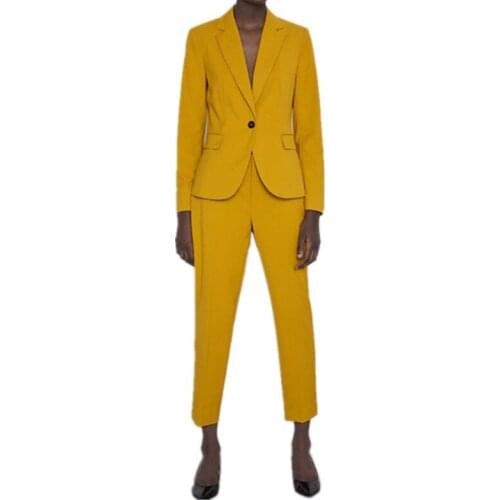 Womens suit yellow single button womens casual suit 2 piece set womens business formal formal wear suit trouser female custom