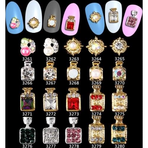 100PCS Perfume Bottle Rhinestones flower 3d Nail Art Decorations,Alloy Nail Sticker Charms Jewelry for Nail Polish****3261-3280