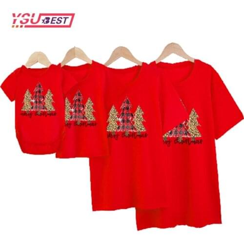 2021 Christmas Funny Daddy Mommy Baby Family Look Cotton Family Tshirt Christmas tree Mother Father Baby Matching Family Outfits